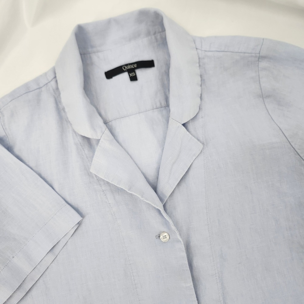Quince Light Blue Linen Flax Button Up Shirt Womens XS Coastal Beachy Minimalist